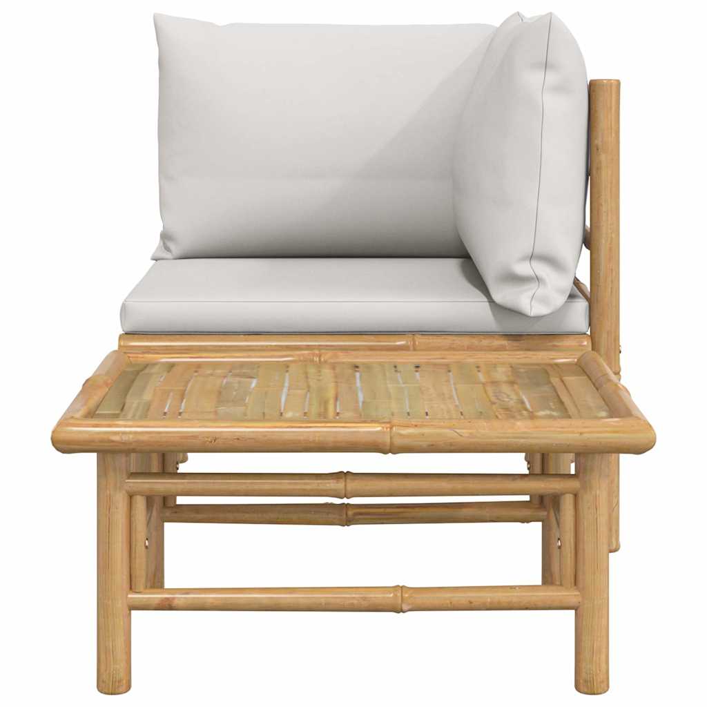 2-tlg. Garten-Lounge-Set Hellgraue Kissen Bambus